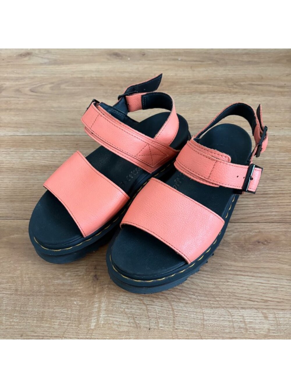 Dr. Martens Voss Double Strap Platform Sandals Coral Pink Pisa Leather Size 7